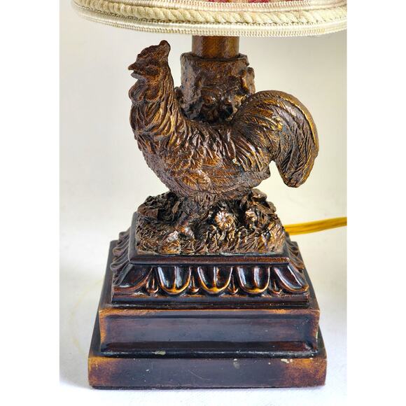 LAMP/TABLE-Rooster-Resin, Brown Rubbed Gold Finish, Toggle Switch, With Shade - Picture 2 of 16